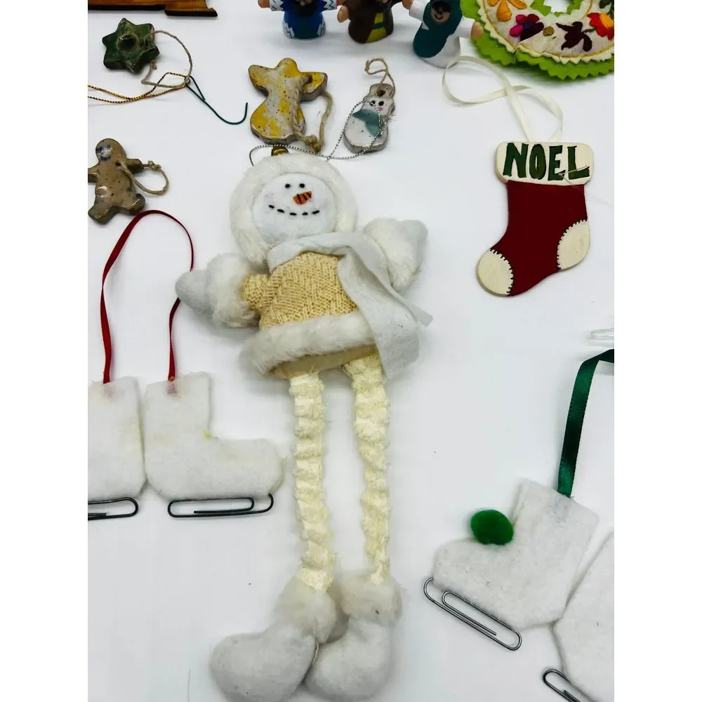 Christmas Tree‎ Ornaments Lot Vintage Homemade Stocking Decoration 80s Snowman
